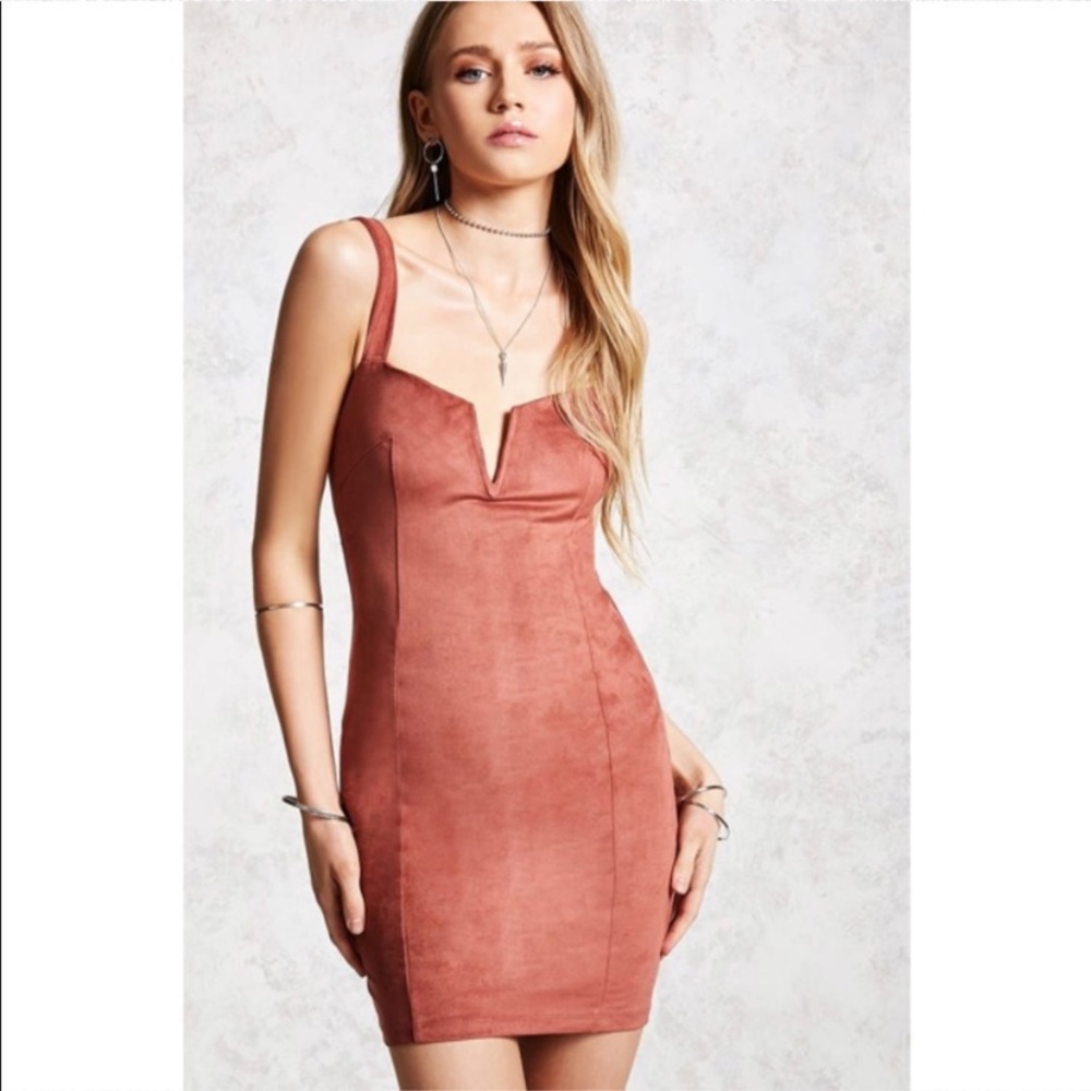 Rust Faux Suede Bodycon Dress - Picture 1 of 4